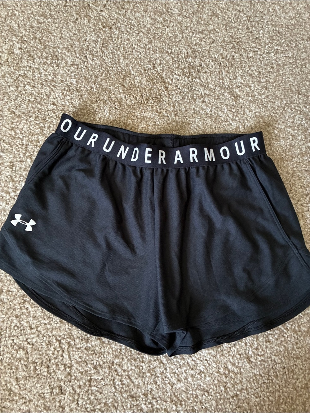 Under Armour Black Women's Athletic Shorts with White Logo and Branded Waistband